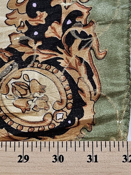 Unbranded Silk Scarf Womens 31 x 32 Inches Multicolor Gold Floral Feathers Print - Picture 8 of 15